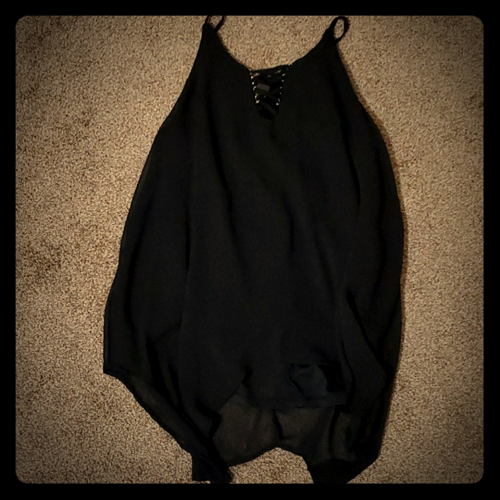 IZ BYER Black Lace Up Spaghetti Strap Blouse